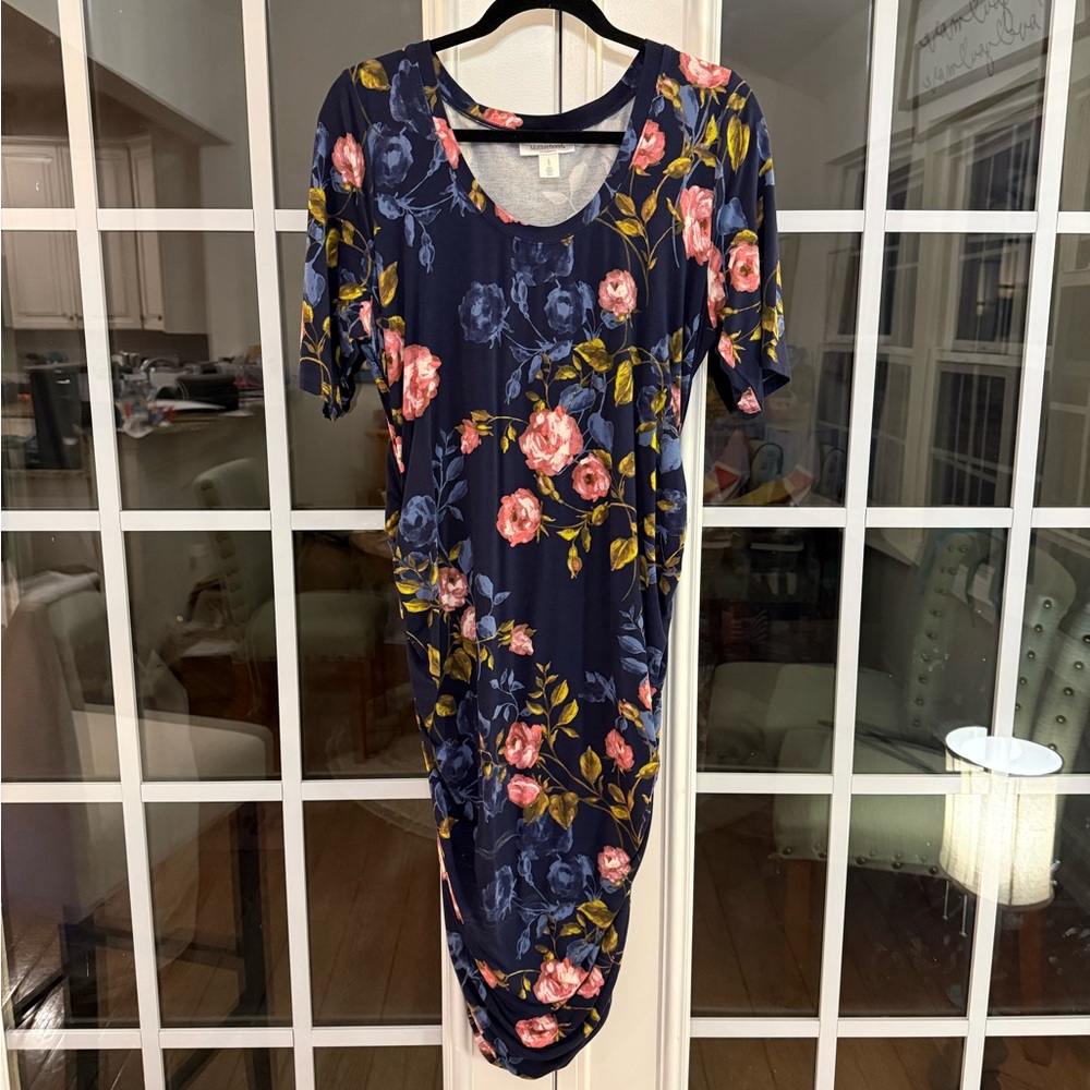 Motherhood Maternity Navy Floral Scoop Neck Midi Dress - NWOT